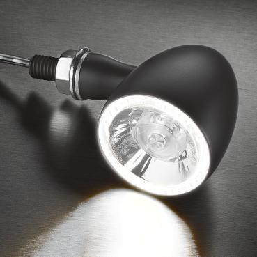 Bullet 1000® PL white - LED Blinker mit Positionslicht, chrom, vorne beidseitig