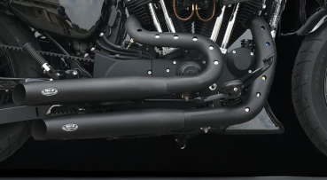 MCJ - 2 in 2 Royal Short , in Schwarz oder Chrom, mit Krümmer und Hitzeschutz  (mit oder ohne Löcher) alle Halterungen dabei - SPORTSTER 883-1200 BIS BJ. 2003