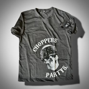 CnP Choppers n Partys - Grau Bandana Skull (Damen) T-Shirt Grau Totenkopf Motorrad