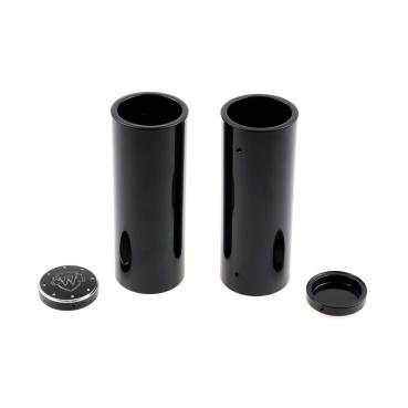 Cult-Werk 4-teilig Gabelrohr-Abdeckungsset. glänzend schwarz. Logo – 18-26 Softail Street Bob; Standard: 18-20(NU)FXBB Street Bob 107; 25-26 FXBB Street Bob 117; 21-24(NU)FXBBS Street Bob 114; 20-24(NU)FXST Softail Standard 107