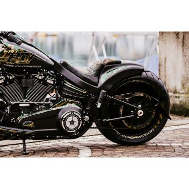 Cult-Werk Softail wide fender Set ''Racing''. 2-up Sitzbank – 18-26 Softail Fat Boy: 18-20 (NU) FLFB Fat Boy 107; 20-24 (NU) FLFBS Fat Boy 114; 25-26 FLFB Fat Boy 117