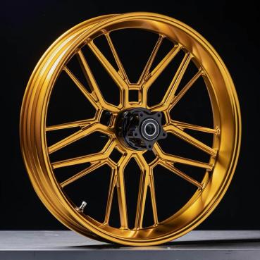 Arlen Ness, Felge Split Spoke 21 x 5.5 Zoll, vorne, gold – Universell passend. Das modellspezifische Arlen-Ness-Nabenkit muss für ein vollständiges Rad separat bestellt werden