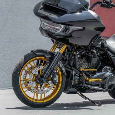 Arlen Ness, Felge Split Spoke 21 x 5.5 Zoll, vorne, gold – Universell passend. Das modellspezifische Arlen-Ness-Nabenkit muss für ein vollständiges Rad separat bestellt werden