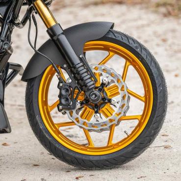Arlen Ness, Speed-5-Felge 21 x 3.5 Zoll, vorne, gold – Universell passend. Das modellspezifische Arlen-Ness-Nabenkit muss für ein vollständiges Rad separat bestellt werden