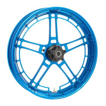 Arlen Ness, Flatline-Felge 19 x 3.25 Zoll, blau – Universell passend. Das modellspezifische Arlen-Ness-Nabenkit muss für ein vollständiges Rad separat bestellt werden.