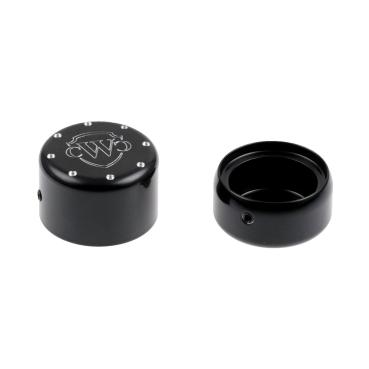 Cult-Werk hinten wheel axle Abdeckungsset, Logo. glänzend schwarz – Softail: 18-19 (NU) FXBR Breakout 107; 18-22 (NU) FXBRS Breakout 114; 23-26 FXBR Breakout 117; 18-20 (NU) FLFB Fat Boy 107; 18-24 (NU) FLFBS Fat Boy 114; 25-26 FLFB Fat Boy 117