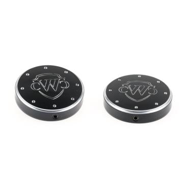 Cult-Werk 2-teilig fork tube cap bolt Abdeckungsset, Logo – Softail: 20-24 FXST Softail Standard 107; 18-20(NU)FLFB Fat Boy 107; 18-24 (NU) FLFBS Fat Boy 114; 25-26 FLFB Fat Boy 117; 18-20 (NU) FXBB Street Bob 107; 18-25 (NU) FXBBS Street Bob 114; 25-26 F
