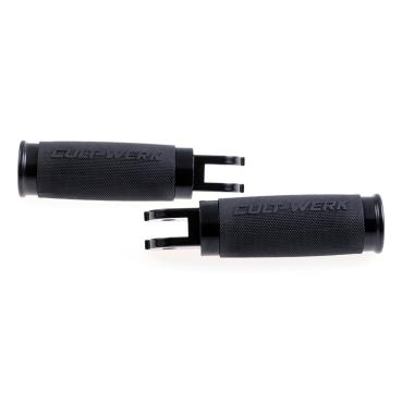 Cult-Werk ''Racing'' rider foot peg set. glänzend schwarz – Rider: 18-26 Softail with foot pegs