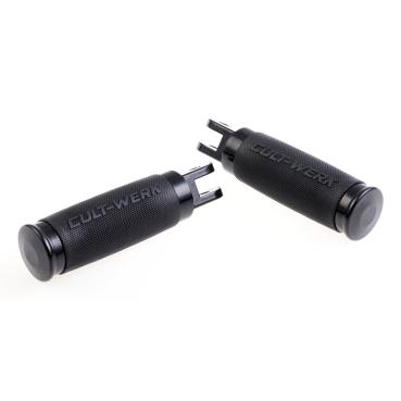 Cult-Werk ''Racing'' rider foot peg set. glänzend schwarz – Rider: 18-26 Softail with foot pegs