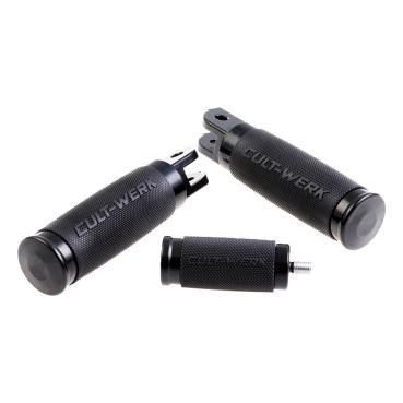 Cult-Werk ''Racing'' rider foot & shift peg set. glänzend schwarz – Rider: 18-26 Softail with foot pegs
