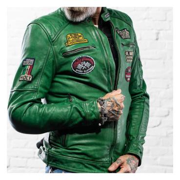 Holy Freedom Zero Evo Jacket Green - Motorrad Lederjacke in Grün