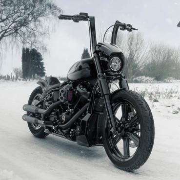 Killer Custom, Monarch 2" Fat bar. 12" rise Lenkrad für Harley-Davidson® 82–24 H-D mech. & e-Throttle (ausgenommen 88–11 Springer) mit 1" I.D. Risern. Ausgenommen Modelle mit hydraulischem Kupplungsgeberzylinder