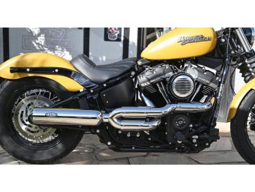BSL Bomb V2 Auspuffanlage, poliert glatt Hitzeschild, poliert Open High Endkappe, poliert 4" – 18-20 Softail, (außer 18-20 FLHC, 18 FLHCS 114, 18 FLHCS 114 ANV, 18-20 FLSB, 19-20 FLHC 114) Require Oxigen Sensor Bung Reducer 670859