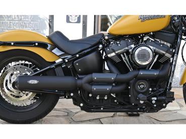 BSL Exhaust Bomb V2 Exhaust System , Black Smooth Heat Shield, Polished Open High End Cap, Black 4"- BSL Auspuffanlage für Harley Davidson 18-20 Softail