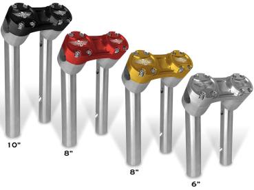 8" Clubstyle Pullback Risers With Red Clamp Silver 1 1/4"