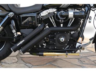 BSL Firestarter Auspuffanlage, ohne Hitzeschild, poliert glatt Endkappe, schwarz 2,5" – 07-16 Dyna 12-16 benötigt Lambdasonden-Reduzierstück 670859