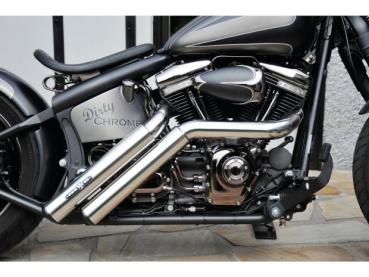 BSL Firestarter Auspuffanlage, ohne Hitzeschild, poliert glatt Endkappe, poliert 2,5" – 87-16 Softail, (außer 13-14 FXSBSE, 14-16 FXSB, 16 FXSE, 08 FXCW, 08-11 FXCWC) 12-16 benötigt Lambdasonden-Reduzierstück 670859