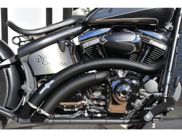 BSL Rainbow Down Under Auspuffanlage, ohne Hitzeschild, poliert glatt Endkappe, schwarz 2,5" – 87-16 Softail, (außer 13-14 FXSBSE, 14-16 FXSB, 16 FXSE, 08 FXCW, 08-11 FXCWC) 12-16 benötigt Lambdasonden-Reduzierstück 670859