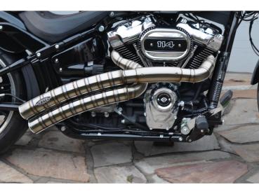 BSL Exhaust Rainbow Down Under Snake on the Road Exhaust System , Raw Smooth Heat Shield, Polished Smooth End Cap, Outline 70 mm - BSL Auspuffanlage für Harley Davidson 18-20 FLFB, 18-19 FXBR, 19-20 FXDRS 114, 18-20 FXBRS 114, 18-20 FLFBS 114, 18 FXBRS 11