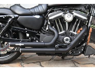 BSL Top Chopp Staggered Auspuffanlage, ohne Hitzeschild, poliert glatt Endkappe, schwarz 2,5" – 04-16 Sportster, (außer 08-10 XR1200, 10-13 XR1200X) 14-16 benötigt Lambdasonden-Reduzierstück 670859