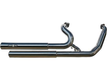 BSL Top Chopp Staggered Floorboard Auspuffanlage, ohne Hitzeschild, poliert glatt Endkappe, poliert 2,5" – 87-16 Softail, (außer 13-14 FXSBSE, 14-16 FXSB, 16 FXSE, 08 FXCW, 08-11 FXCWC, 09 FXSTSSE3) Only FL-Softail Models, 12-16 benötigt Lambdasonden-Redu