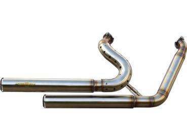 BSL Exhaust Top Chopp Staggered Forward Control Exhaust System , Raw Hole Heat Shield, Polished Smooth End Cap, Outline 2,5"- BSL Auspuffanlage für Harley Davidson 84-16 Softail