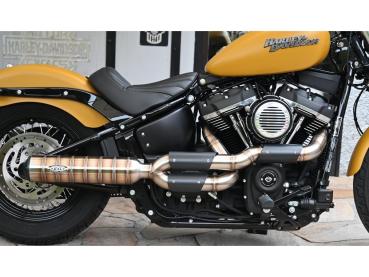 BSL EXHAUST Bomb V2 Tattoo Exhaust System , Black Smooth Heat Shield, Black Open High End Cap, Outline 4"- BSL Auspuffanlage für Harley Davidson 18-20 Softail, (except 18-20 FLHC, 18 FLHCS 114, 18 FLHCS 114 ANV, 18-20 FLSB, 19-20 FLHC 114)