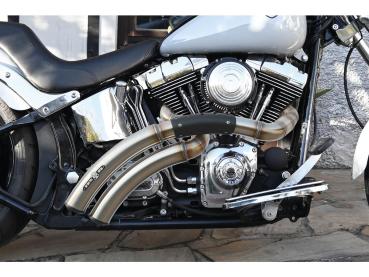 BSL Exhaust Rainbow Down Under Exhaust System , Raw Smooth Heat Shield, Polished Smooth End Cap - BSL Auspuffanlage für Harley Davidson