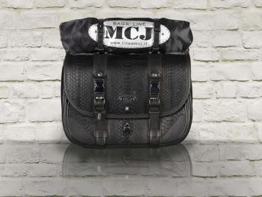 Motorradtasche MCJ Black Python Exclusive Bag Seitentasche Leder mit Halterung für Harley , Victory, Kawasaki, Triumph, Royal Enfield.