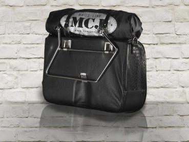 Motorradtasche MCJ Black Python Exclusive Bag Seitentasche Leder mit Halterung für Harley , Victory, Kawasaki, Triumph, Royal Enfield.