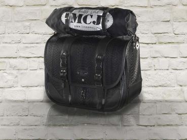 Motorradtasche MCJ Black Python Exclusive Bag Seitentasche Leder mit Halterung für Harley , Victory, Kawasaki, Triumph, Royal Enfield.