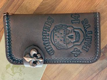 CnP Choppers n Partys Wallet in Braun (Logo Stempel) Biker Geldbeutel Motorrad Totenkopf Lilie