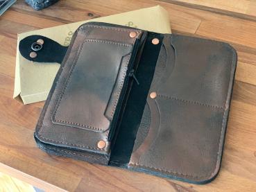 CnP Choppers n Partys Wallet in Braun (Logo Stempel) Biker Geldbeutel Motorrad Totenkopf Lilie
