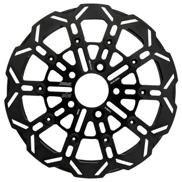 Kodlin by SBS, "10-spoke" Brems rotor hinten. Schwarz | Passend: hinten: 2000–2026 Softail (außer 2017 FXSE); 2000–2017 Dyna (außer 2016–2017 FXDLS); 2000–2007 Touring; 2000–2010 XL (außer XR1200)