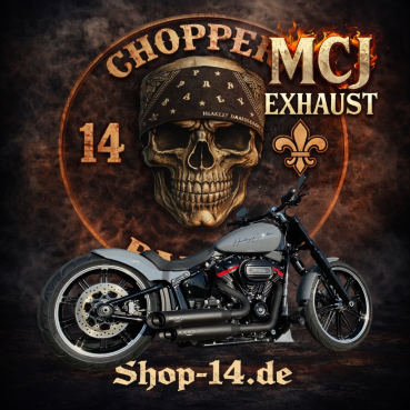 MCJ - 2 in 2 Big Short, in Schwarz oder Chrom, mit Krümmer, Hitzeschutz (mit oder ohne Löcher), Halterungen und  Endkappen wählbar - SOFTAIL DELUXE 1450 BIS BJ. 2006