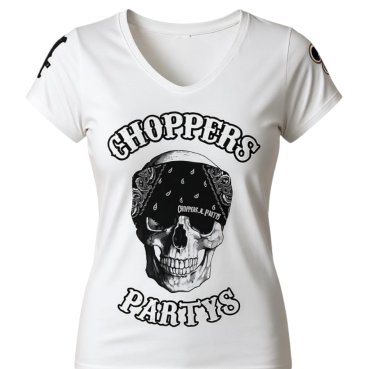 Damen White Bandana Skull T-Shirt