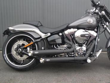 MCJ - 2 in 2 Royal Short , in Schwarz oder Chrom, mit Krümmer und Hitzeschutz  (mit oder ohne Löcher) alle Halterungen dabei - SOFTAIL BREAKOUT BIS BJ. 2016