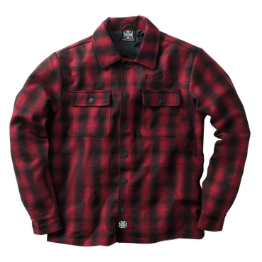 WCC WEST COAST CHOPPERS - WCC WOOL LINED PLAID SHIRTS - RED/BLACK