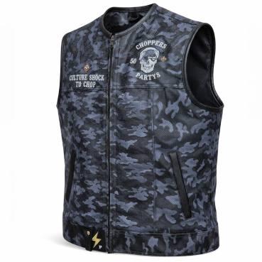 Choppers n Partys Lederweste Camo Grau Leder  Biker, Bikerweste, Kutte