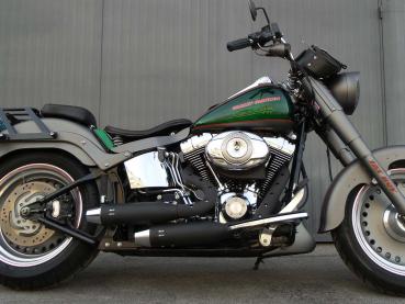 MCJ - 2 in 2 Big Short, in Schwarz oder Chrom, mit Krümmer, Hitzeschutz (mit oder ohne Löcher), Halterungen und  Endkappen wählbar - SOFTAIL FAT BOB 2018