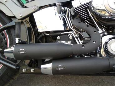 MCJ - 2 in 2 Big Short, in Schwarz oder Chrom, mit Krümmer, Hitzeschutz (mit oder ohne Löcher), Halterungen und  Endkappen wählbar - SOFTAIL SLIM - SLIM S MODEL 2017
