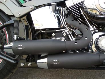 MCJ - 2 in 2 Big Short, in Schwarz oder Chrom, mit Krümmer, Hitzeschutz (mit oder ohne Löcher), Halterungen und  Endkappen wählbar - SOFTAIL FAT BOY SPECIAL 1580-1690 BIS BJ. 2016