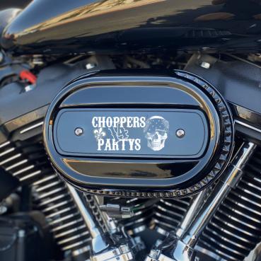 M8 Luftfilterdeckel gelasert mit Choppers n Partys Logo für Harley Davidson M8 Original Luftfilter