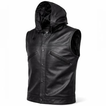 Choppers n Partys Lederweste  Black mit Kapuze