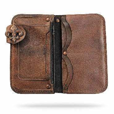 CnP Choppers n Partys Wallet in Braun (Logo Stempel) Biker Geldbeutel Motorrad Totenkopf Lilie