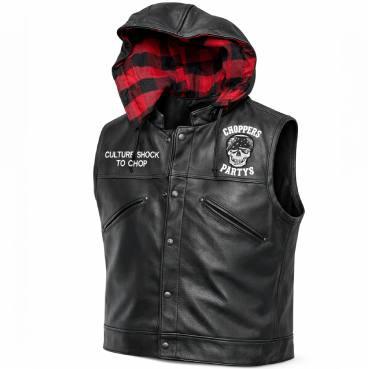 Choppers n Partys Lederweste Karo Red/Black mit Kapuze