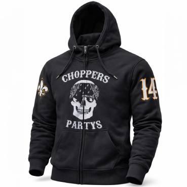 CnP Voll Gesticktes Choppers n Partys Black Skull Bandana Zipped Hood Hoodie in Schwarz Totenkopf Biker Motorrad