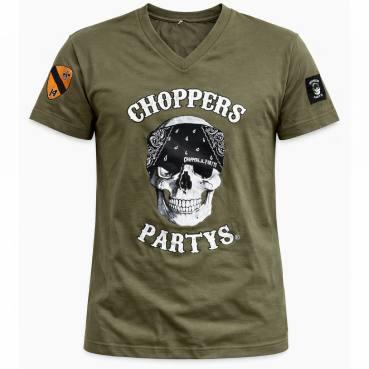 CnP Choppers n Partys - Oliv Grün Bandana Skull (Herren) T-Shirt Oliv Grün Totenkopf Biker Motorrad
