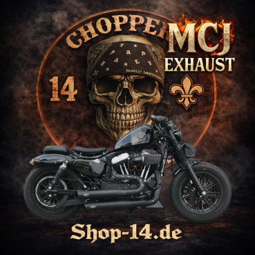 MCJ - 2 in 2 Royal Short , in Schwarz oder Chrom, mit Krümmer und Hitzeschutz  (mit oder ohne Löcher) alle Halterungen dabei - SPORTSTER 883-1200 BJ. 2017 BIS 2020