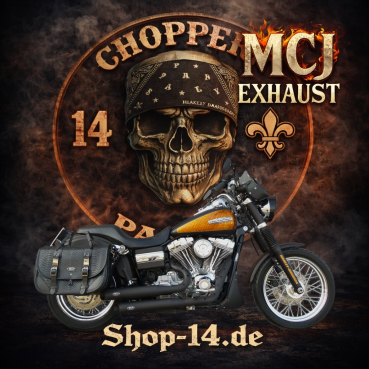 MCJ - 2 in 2 Royal Short , in Schwarz oder Chrom, mit Krümmer und Hitzeschutz  (mit oder ohne Löcher) alle Halterungen dabei - DYNA FAT BOB - WIDE GLIDE BIS 2016